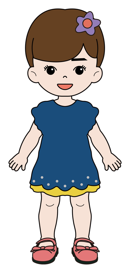 お花のかざりと青い服のなかま